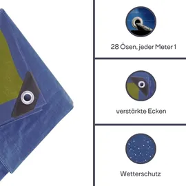 Perel Abdeckplane 6 x 8 m Blau/Khaki