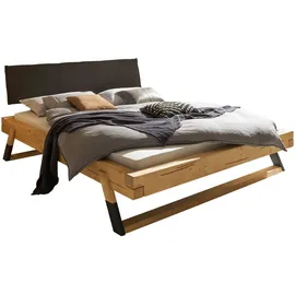 SchlafKONTOR Bett Fichte Massiv/Kopfteil gepolstert 180x200 cm - Schwarz