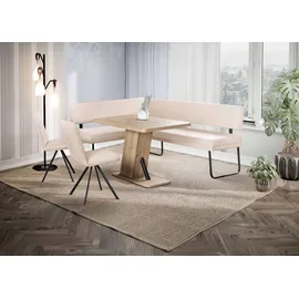 OTTO home Eckbank OTTO HOME "Gabi Esszimmerbank, Bank, Küchenbank, Polsterbank", helles beige, B:214cm H:87cm T:164cm, Holzwerkstoff, Massivholz, Metall, Polyester, Sitzbänke, Eckbank, Gestell aus matt-schwarzem Flachmetall, stabil, 2-Stoff-Design
