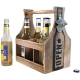 Home-trends24.de Flaschenträger Flaschenträger Opener Shabby Look Holz Mit Öffner