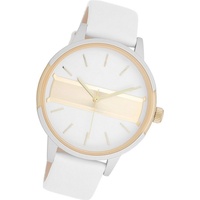 OOZOO Quarzuhr Oozoo Damen Armbanduhr Timepieces, (Analoguhr), Damenuhr Lederarmband weiß, rundes Gehäuse, groß (ca. 42mm) weiß