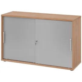 bümö Aktenschrank 2 Ordnerhöhen 80 x 40 x 200 Nussbaum/silber