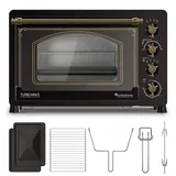 TurboTronic Minibackofen Retro – EV45R – 45 l, 2000 W, Umluft, Drehspieß, Backblech, kompakter elektrischer Vintage-Tischofen, Pizzaofen und C... - Türkis