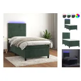 vidaXL Boxspringbett mit Matratze & LED Dunkelgrün 90x190 cm Samt