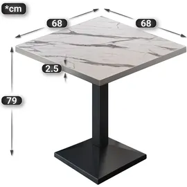 GGM Möbel BPA | Bistro Tisch | Quadratisch | Edelstahl Rand | 60 x 60 x 78,5 cm | Weiß Marmor / Schwarz