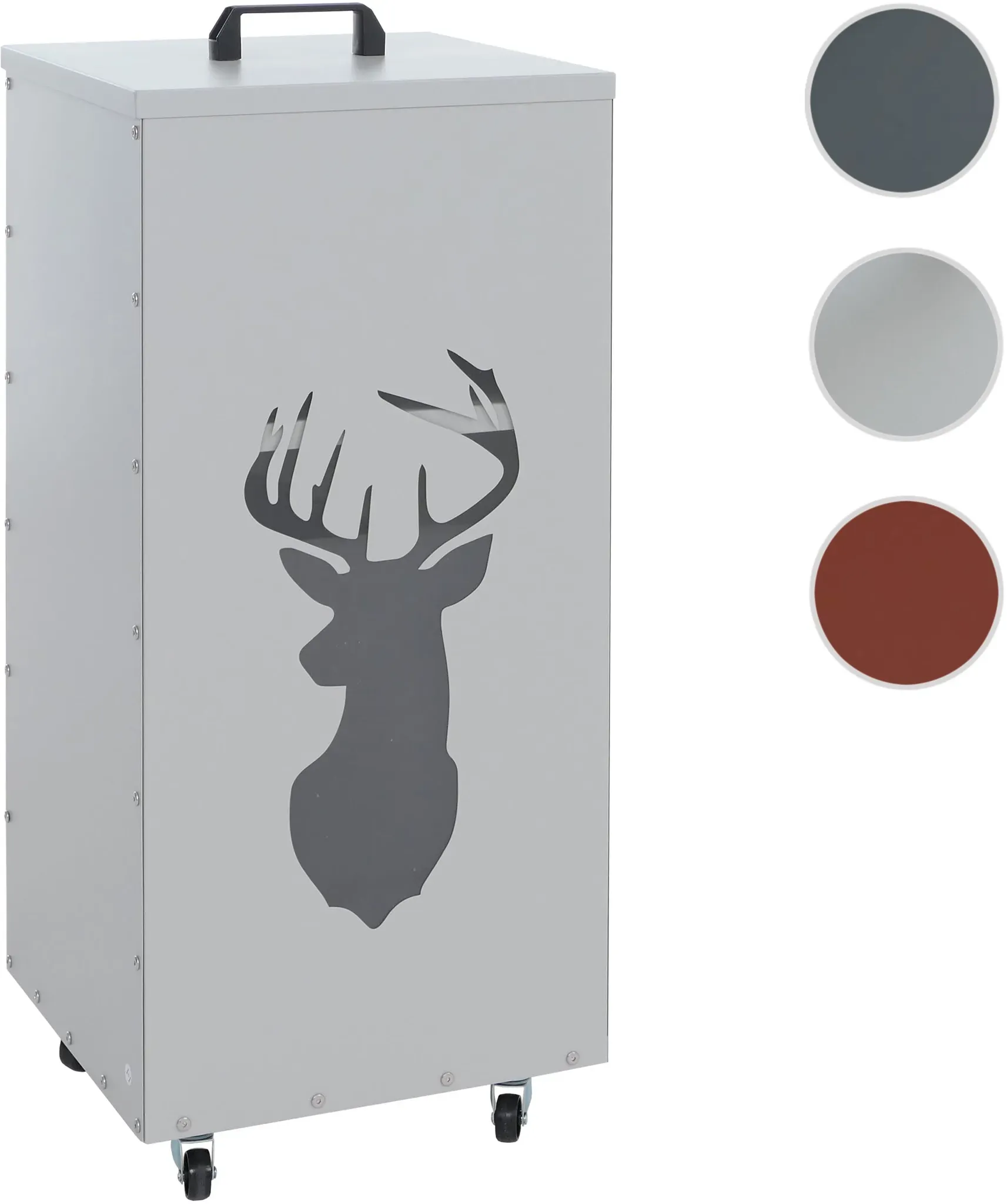 Pelletbehälter HWC-Q30 Hirsch, Pelletbox Aufbewahrungsbox für z.B. Tierfutter, Rollen Füße 86x37x37cm ~ weiß-hellgrau