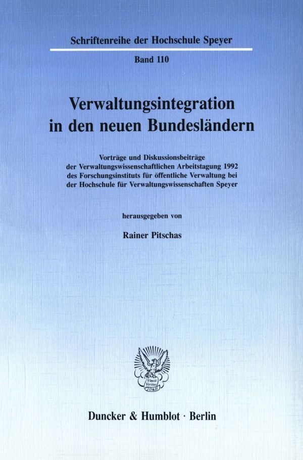 Verwaltungsintegration In Den Neuen Bundesländern.  Kartoniert (TB)