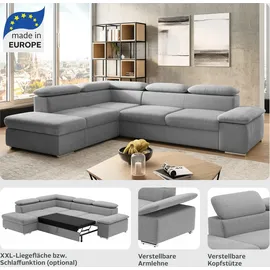 sit&more Ecksofa SIT & MORE "Valentine L-Form, B: 272 cm", grau (dunkelgrau), B:272cm H:73cm T:226cm, 100% Polyester;Luxus-Kunstleder/Struktur (88% Polyester, 12% Polyamid), Sofas, Ecksofa, mit Arm- & Kopfteilverstellung, optional mit Bettfunktion, Topseller