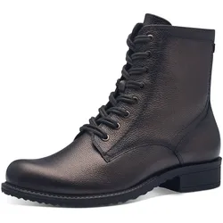 Schnürstiefelette TAMARIS, Damen, Gr. 37, braun (dunkelbraun, metallic), Leder, metallic, unifarben, modisch, Schuhe, Blockabsatz, Schnürboots, Busisnessschuh im glänzenden Metallic-Look