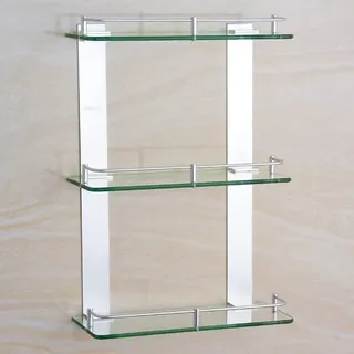 WDSOPK Glasregal 7 Mm Glasregal 3-Stufiger Duschkorb Glasregal Badezimmer Duschregal Regal Aus Gehärtetem Glas(400Mm)