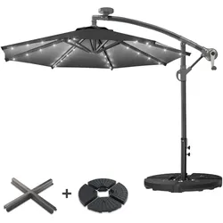Sonnenschirm | Rund | Ø 300 cm | Schwarz | LED | +Ständer | Terrassenschirm, Marktschirm, Gartenschirm
