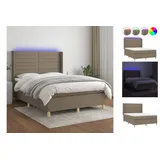 vidaXL Boxspringbett mit Matratze & LED Taupe 140x200 cm Stoff