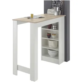 MID.YOU Bartisch, in weiss mit Tischplatte in Eiche, Sonoma und seitlichem Regal