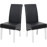 Mendler 2x Esszimmerstuhl Lehnstuhl Stuhl M37 ~ Leder, schwarz, weiße Füße