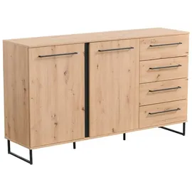 Homestyle4u Sideboard 159 x 92,5 x 42 cm Eiche Schwarz
