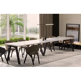 endo-moebel Endo-Möbel XXL Esstisch Lungo 130cm - 405cm ausziehbar bis 12 Personen Küchentisch (Hochglanz Weiß) - Weiß