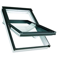 Kunststoff Dachfenster 114x118 cm OptiLight PVC THERMO mit 2-fach Verglasung, Lüftungsblende und Eindeckrahmen für Ziegel | Schwingfenster von FAKRO Gruppe