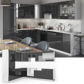 Vicco Winkelküche Fame-Line L-Form 287 cm Anthrazit Hochglanz/Weiß