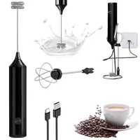 Milchaufschäumer Stab Wiederaufladbar mit 3 Geschwindigkeiten, Elektrisch Milchaufschäumer Stab, Hand Held Milchschäumer für Heiße Schokolade Kaffee Latte Matcha Cappuccino Eier Schlagen (Schwarz)