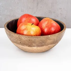 levandeo Schüssel 21cm Mango Holz Grau Perlmutt Emaille Schale Bowl Salatschüssel Deko - Braun