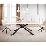 DeLife Esstisch Edge 200x100 Keramik Calacatta Luxe Weiß-Gold-Grau Kreuzgestell Rechteck Schwarz, - Weiß