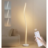 LED Dimmbar Stehlampe mit Fernbedienung, 30W Spiral Stehleuchte mit Fußschalter Leselampe Stehlampe mit Timing-Funktion aus Aluminium Weiß Standleuchte für Wohnzimmer Schlafzimmer Arbeitszimmer 144cm