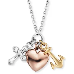 Kette mit Anhänger ENGELSRUFER "GLAUBE, LIEBE UND HOFFNUNG TRICOLOR, ERN-FLH-TRICO", rosa (silberfarben, roségoldfarben, gelbgoldfarben), Halsketten, Damen, Silber 925 (Sterlingsilber), L: 44cm