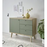 Home Affaire Sideboard HOME AFFAIRE "MAVAS", grün (evoke eiche dekor, salbei), B:107cm H:83cm T:40cm, Sideboards, Sideboard, in moderner Trendfarbe, Griffe aus Metall (Schwarz), Breite 107 cm