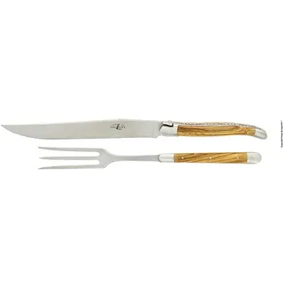 Forge de Laguiole  Tranchierbesteck (Messer und Gabel) kleines Modell Inox 2 Mitres Olivenholz matt