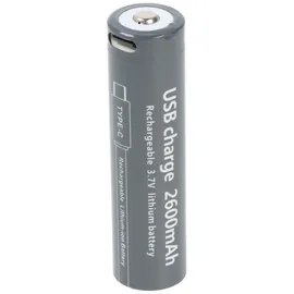 AccuCell 18650 Li-ion Akku, 3,7V, 2600mAh, mit USB-C Charging Port, ca. 71,1 x 18,5mm