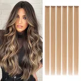 Benehair Clip in Extensions Echthaar 6 Stück, 45CM Single Clip Echthaar Extension Highlights für Frauen Damen, 44g Silk Lace Base Haarverlängerung Natürlich, #27 Hellbraun