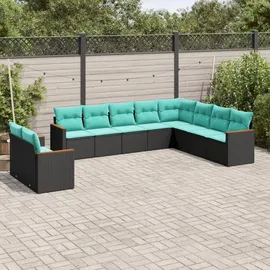 vidaXL Gartensofa-Set mit Kissen, schwarzes Polyrattan