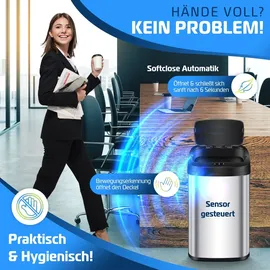 Kesser KESSER® Sensor Mülleimer Küche Automatik mit Bewegungssensor Abfalleimer | Soft-Close-Deckel Müllbehälter mit Touch-Bedienfeld & Sensor LCD-Display Edelstahl inkl. Müllsackhalter