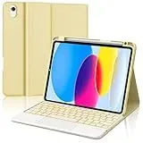 IVEOPPE Tastatur für iPad 10. Generation, Hülle mit Tastatur für iPad 10 10.9" 2022, Bluetooth Magnetisch Farbige Beleuchtung QWERTZ Touchpad Hülle Tastatur für iPad 10 Generation 10,9 Zoll, Gelb