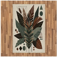 Teppich Flachgewebe Deko-Teppiche für das Wohn-,Schlaf-, und Essenszimmer, Abakuhaus, rechteckig, Monstera Boho tropische Blätter Kaffee Töne grün 120 cm x 180 cm