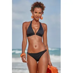 Triangel-Bikini-Top S.OLIVER "Rome", Damen, Gr. 40, Cup C/D, schwarz, Polyamid, unifarben, Bikini-Oberteile, mit breitem Bündchen