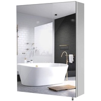 Homfa Spiegelschrank Badezimmerschrank aus Edelstahl mit 3 Fächern, Eintürig, Medizinschrank