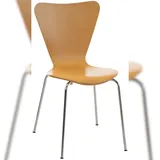Décoshop26 - Küchen-/Esszimmerstuhl x1 stapelbar dreieckige Rückenlehne helles Holz und Chrommetall 10_0003327
