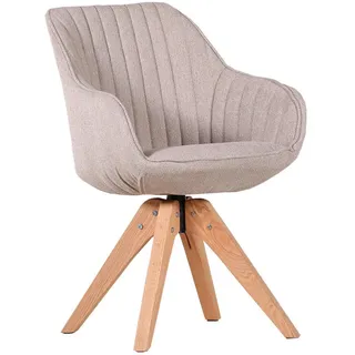 Quartier home24 Armlehnstuhl, beige/ Textil, Eiche, massiv, eckig, 60x83x65 cm, Stoffauswahl, Sitzfläche 360° drehbar, Esszimmer, Stühle, Esszimmerstühle, Armlehnenstühle