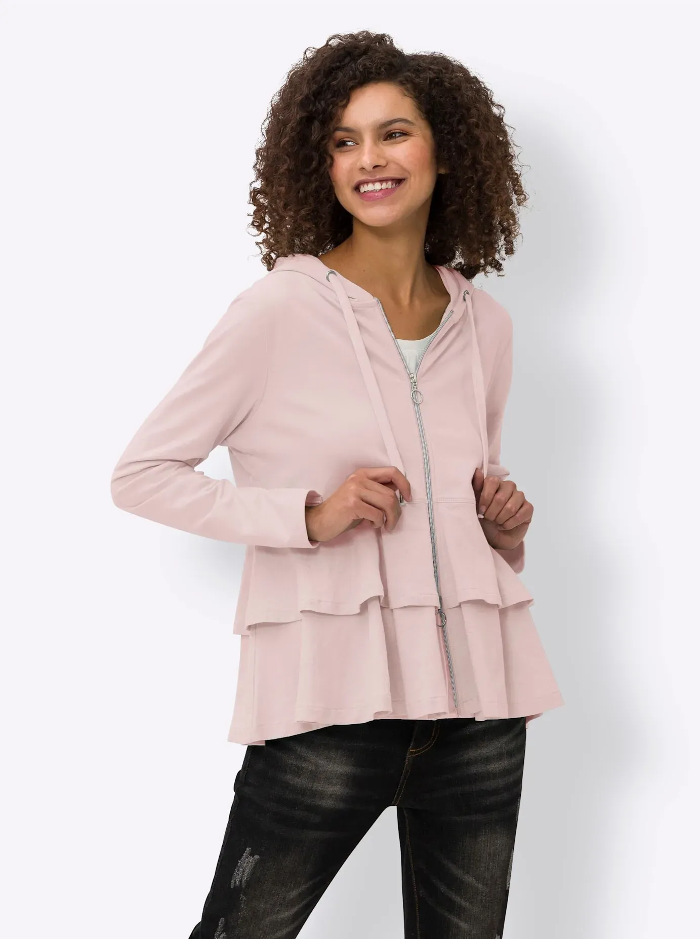 Shirtjacke HEINE "Shirtjacke" Gr. 42, rosa (hellrosé) Damen Shirts Jersey