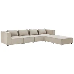 Juskys modulares Sofa Domas XXL - Couch Wohnzimmer - 2 Ottomanen, Lehnen & Kissen - Stoff Beige