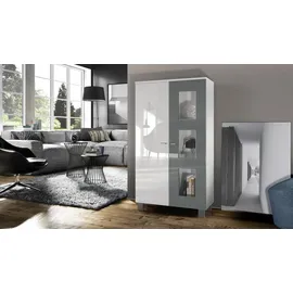 Vladon Vitrine, Grau, Holzwerkstoff, 71x129x35 cm, Wohnzimmer, Wohnwände, Vitrinenschränke