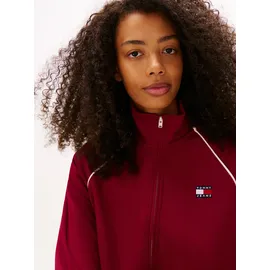 Tommy Hilfiger Yoga-Sweatjacke TOMMY JEANS "TJW BADGE TRACK JACKET EXT", Damen, Gr. M (38), lavish cerise, Sweatware, Obermaterial: 89% Polyester, 11% Elasthan, unifarben mit Farbeinsatz, angesetztes Bündchen, Sweatjacken