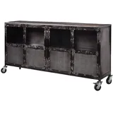 Industrial Loft Style Sideboard m. Rollen Massivholz Mango massiv Metall schwarz