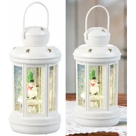 Infactory LED-Laterne mit Schneewirbel und Deko-Schneemann, warmweiß