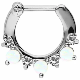 PIERCINGLINE Chirurgenstahl Clicker 4 KRISTALLE + 3 SYNTHETISCHE OPALE
