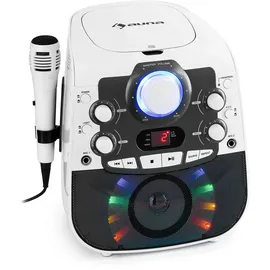 Auna Karaokeanlage Lautsprecher System CD-Player LED Mikrofon USB Bluetooth weiß