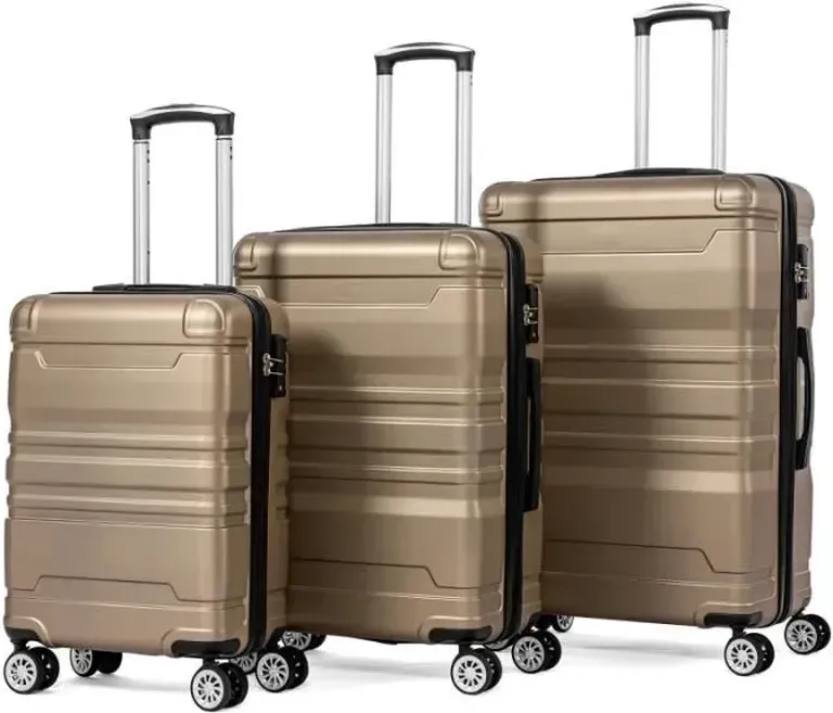 Hartschalenkoffer, Koffer mit TSA-Schloss und Spinner-Rollen, erweiterbar, Seitenhandgriff, 3-teiliges Set, Champagner Gold