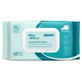 WhyWorry Feuchtes Toilettenpapier Spülbar, 20x25 cm Extra Groß Feuchttücher Toilette mit Kamille & Vitamin E, Reinigungstücher für Erwachsen, 100% Pflanzlich, Wiederverschließbar, Parfümfrei, 48 Stück