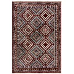 Kadima Design Wohnzimmerteppich mit Fransen & traditionellem geometrischem Muster - `Kelvin`. Farbe: Rot, 160x234 cm